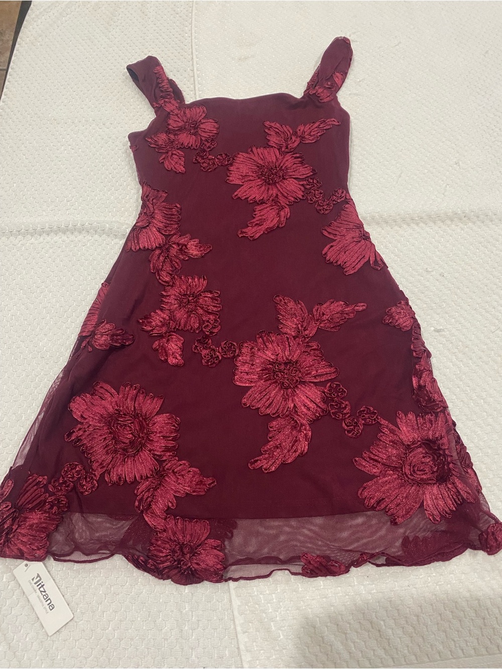 Woman’s Burgundy Floral Embroidered Dress -